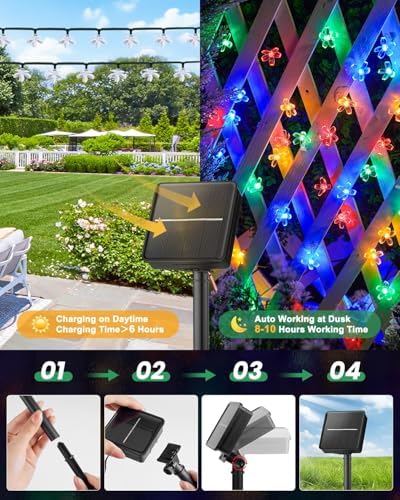 Brightown 60 LED Flower Solar String Lights Outdoor Waterproof, Fairy Lights for Garden Yard Fence Patio Christmas Tree Wedding Party Decor, Multicolor, 4 Pack - Image 2