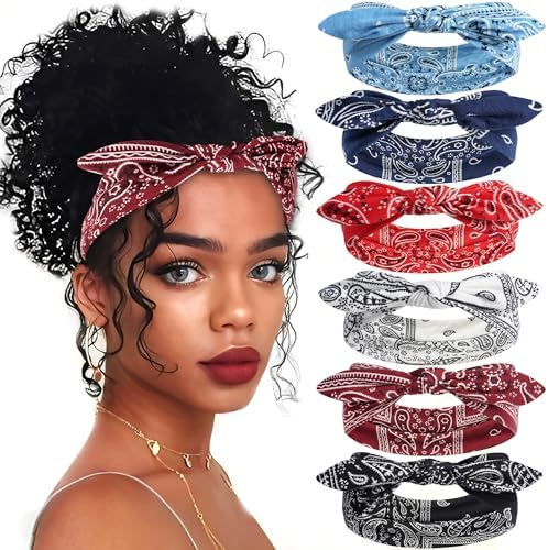 6 Pcs Bow Headbands for Women Paisley Print Rabbit Ears Hair Bands by ZUYASEZ