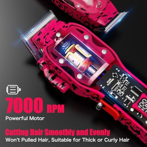 Professional Hair Clippers for Woman, Cordless Barber kit for Hair Cutting & Grooming, Hair Clippers and Trimmer Set for Barber Haircut with LED Display, 8 Fade Taper Combs(Pink Set) - Image 2