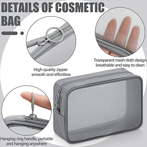 Weewooday 4Pcs Mesh Makeup Bag, Gray, Small, Large, Medium, Classic - Image 3