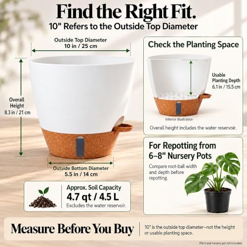 2 Pack 10 inch Plant Pots, Plastic Self Watering Planters - Image 6