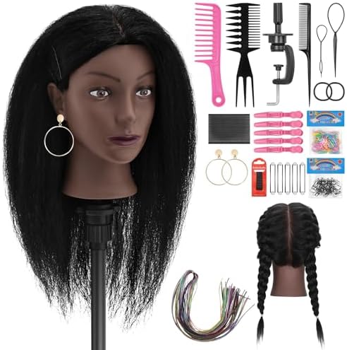 20"- 22" Mannequin Head with 100% Human Hair, Cosmetology Manikin Doll Head Real Human Hair Mannequin Head for Braiding Hairstylists Cosmetology Students Practice Styling with Free Clamp Holder by Twowin