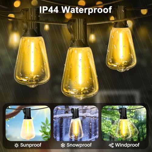 LAMPHOME 2-Pack 26Ft ST38 Outdoor String Lights, Warm Yellow Edison LED Patio Light with 12+1 Shatterproof Bulbs, Waterproof for Bistro Christmas Party Garden Decor - Image 5