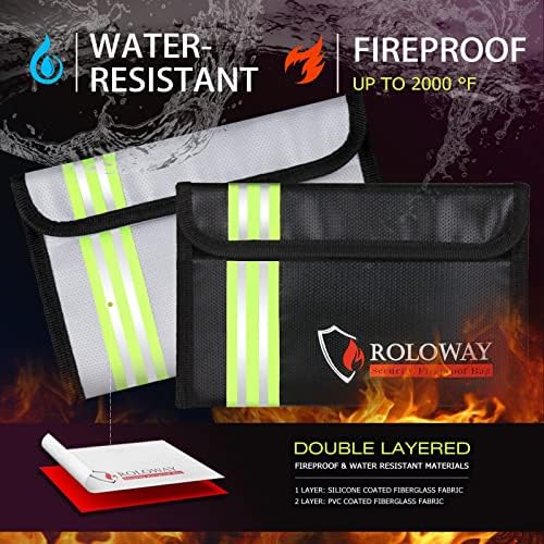 ROLOWAY Small Fireproof Bag (5 x 8 inches) with Reflective Strip, Fireproof Money Bag for Cash, Valuables, Passport, Currency & Keys (2-Pack) - Image 4