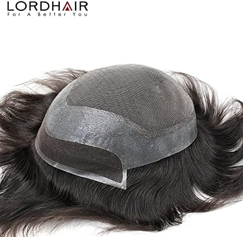 Lordhair Hair System for Men Human Hair Toupee, 6 x 9 Inch, #1B - Image 5