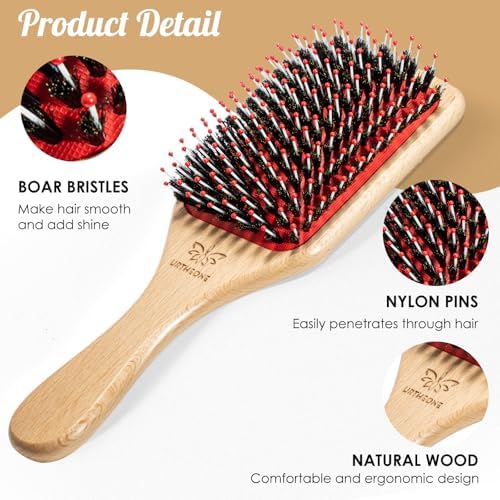 URTHEONE Hair Brush,Boar Bristle Hair Brushes and Hair Comb Set for Women Men Kids, Best Natural Wooden Paddle Hairbrush for Wet or Dry Hair - Image 3
