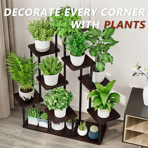 AZERPIAN 9 Tier Tall Plant Stand Indoor Corner Tiered Shelf Metal MDF Board - Image 6