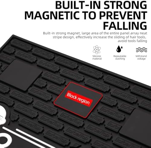 Magnetic Barber Mat for Clippers, 17.7 x 11.8 in, 4 Strong Magnetic Organizer Stations for Heavy Clippers and Trimmers, Professional Anti-Slip Rubber Heat Resistant Barber Table Mat for Hairstylist - Image 6
