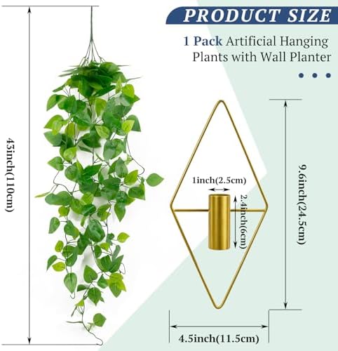 LOYWREE Artificial Hanging Plants with Wall Planter, Faux Pothos Vines Fake Hanging Plant, Plastic Greenery Wall Decor for Indoor Outdoor Home Office Garden Patio Bedroom Living Room Decor - Image 2