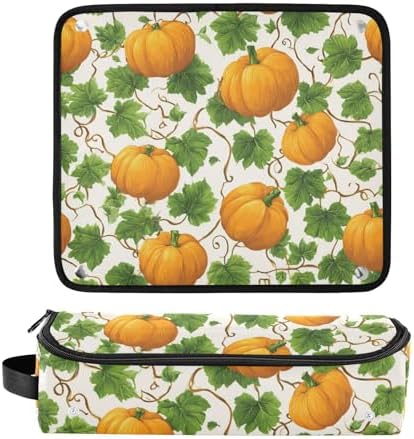 Hair Tools Travel Bag with Heat Resistant Mat Detachable 2-in-1 Curling Iron Travel Case Hot Tools Organizer for Straightener Flat Iron Pumpkins Green Leaves - Image 3