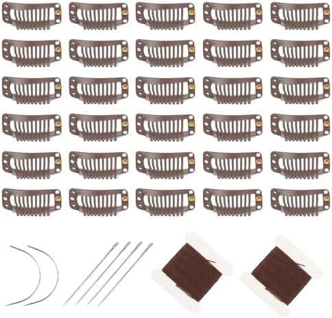 30pcs Snap Clips for Hair Extenisons 9 Teeth Wig Clips, Dark Brown by FeiHong