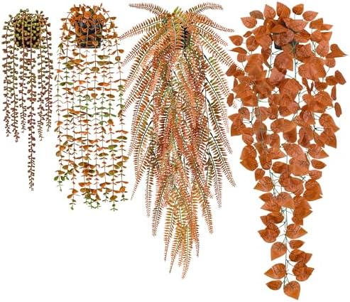 Der Rose 4 Pack Fake Fall Plants Hanging Orange Vines for Fall Wall Decor by DerRose