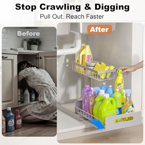 REALINN Under Sink Organizer, Pull Out Cabinet Organizer 2 Tier - Image 5