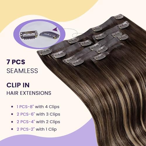 LaaVoo Seamless Clip in Hair Extensions Human Hair Balayage Brown to Blonde - Image 4
