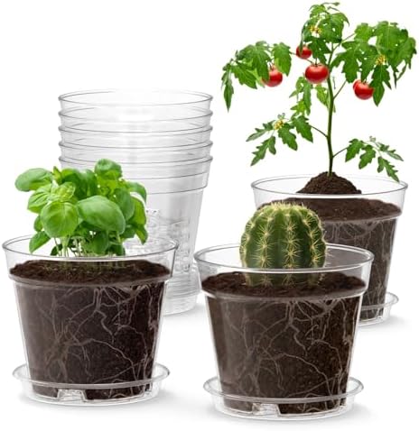 WSMKSZ 4 Inch Clear Nursery Pots, 8 Pack Highly Transparent Plant Pots for Small Indoor Plants with Drainage Holes and Trays, Plastic Seedling Starter Planters for Flowers by WSMKSZ
