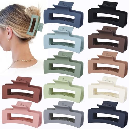 Sisiaipu Hair Accessories - 12 Pcs 3.5 Inch Square Rectangle Jaw Clips for Women and Girls, Multicolor, Thick and Thin Hair by SisiaipuHairClawClips