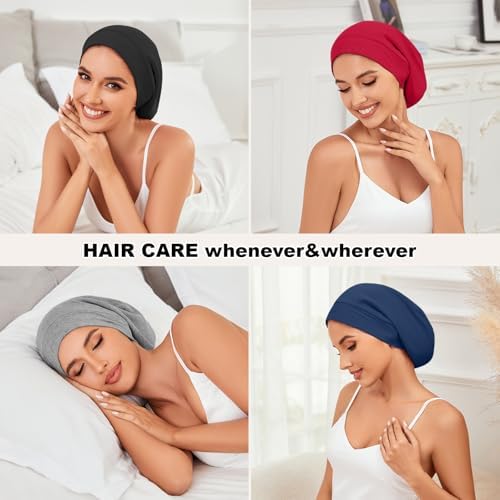 ZHENSILK 4Pcs Silk Satin Bonnets for Women Men, Adjustable Hair Wrap Slouchy Beanie Hat for Curly Hair - Image 6