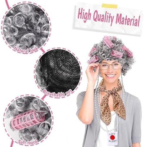 Old Lady Costume for Kid Women,Old Lady Wig for 100 Days of School - Image 5