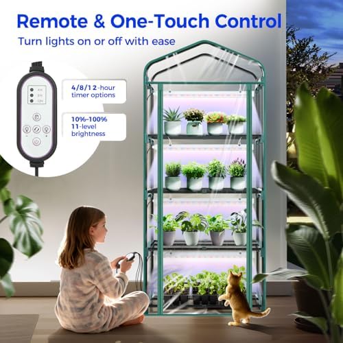 Indoor Greenhouse with Grow Light, Ohuhu 4-Tier Mini Green House for Winter - Full Spectrum Greenhouses for Seed Starting Small Portable Green Houses Waterproof PVC Cover & Adjustable Shelves - Image 6