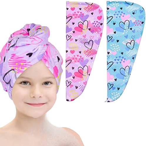 Basumee Microfiber Hair Towel Wrap for Kids Girls, Ultra Absorbent, 2 Pack by Basumee