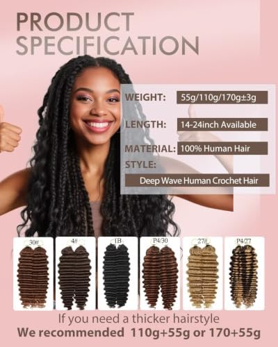 27# Honey Blonde Color 18 Inch Human Crochet Hair for Black Women, Feather Crochet Extensions 110g 80 Strands, Resusable Miracle Look Hair Bundles Soft Lightweight Small Knots Deep Wave - Image 5