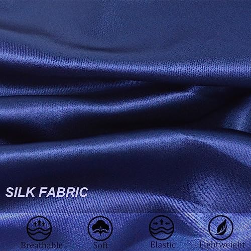 Silk Bonnet for Sleeping Satin Bonnets Double Layer Reversible Hair Cap Bonnet for Women Long Curly Braid Hair (Navy) - Image 4