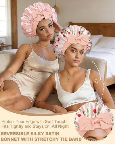 AWAYTR Double Layer Satin Bonnet for Women, Reversible Sleep Hair Wrap - Image 2