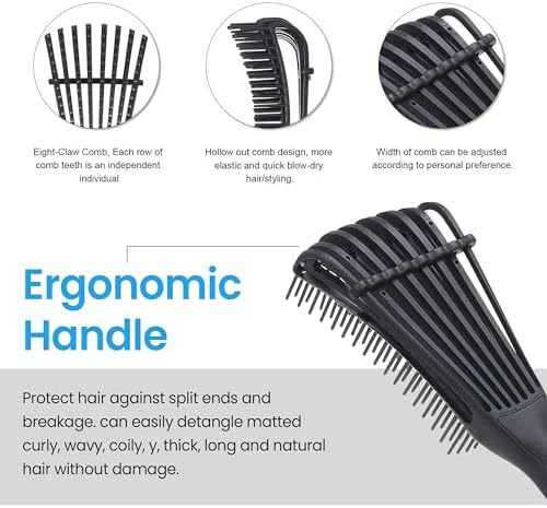 Premium Detangler Hair Brush w/Ergonomic Grip (Black) - Image 3