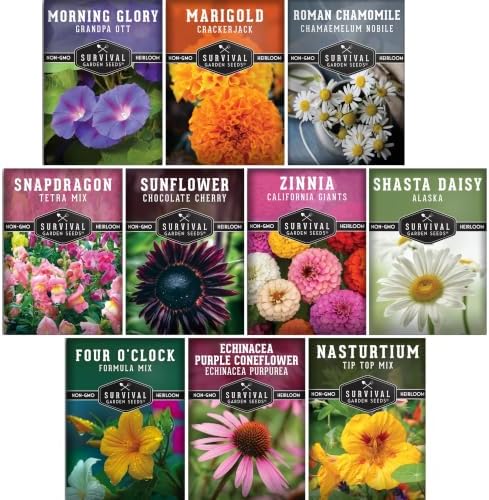 10 Flower Seeds Collection for Planting - Survival Garden Seeds by SurvivalGardenSeeds
