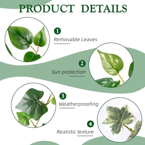 Artificial Hanging Plant with Pots, Fake Pothos Plant for Indoor Outddor, Set of 4 Trailing Faux Potted Plants, Fake Ivy Vines Greenery for Bedroom Kitchen Office Decor, Green White 33In - Image 3