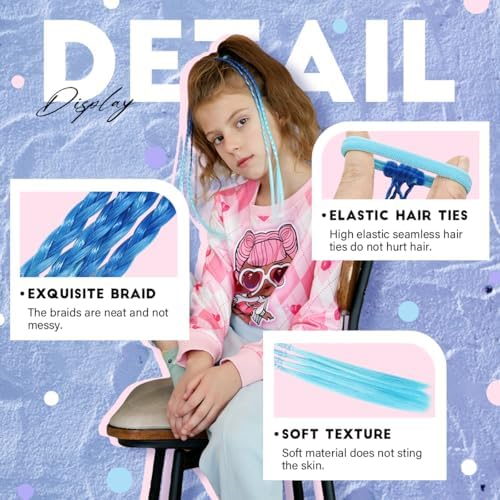 Dreamlover Rainbow Braided Hair Extensions for Kids, 12 Pieces - Image 3