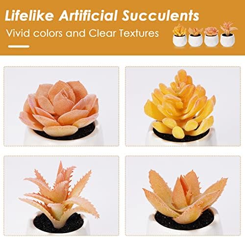 Tiita Mini Orange Artificial Succulents in Pots, 4 Pack for Desk Decor - Image 4
