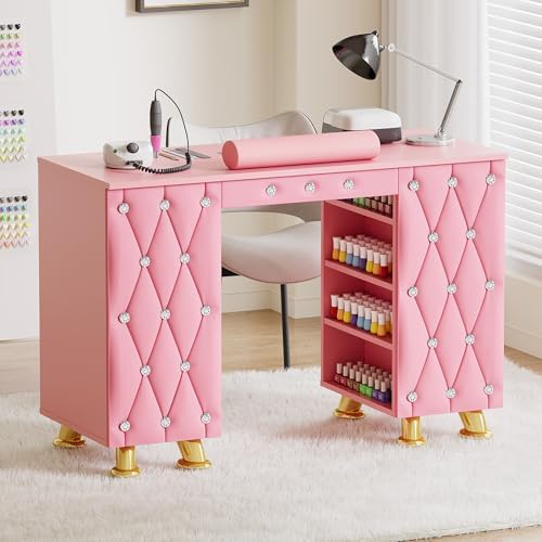 Kikihouse Manicure Table Nail Desk with Dust Collector(Pink) by Unknown