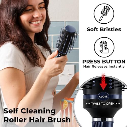 Detangler Self-Cleaning Retractable Hair Brush for Women - Navy - Image 2