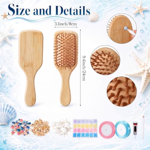 12 Set Wooden Hair Brush Decorating Kit, Ocean Style, Blue and Pink - Image 2