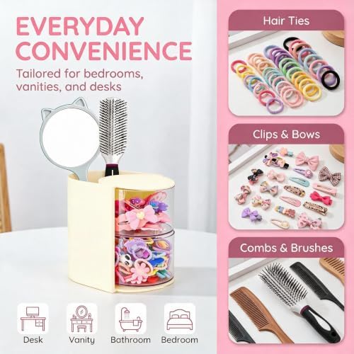 Hair Accessories Organizer With Hair Brush Holder, Off White,2-Layer - Image 4
