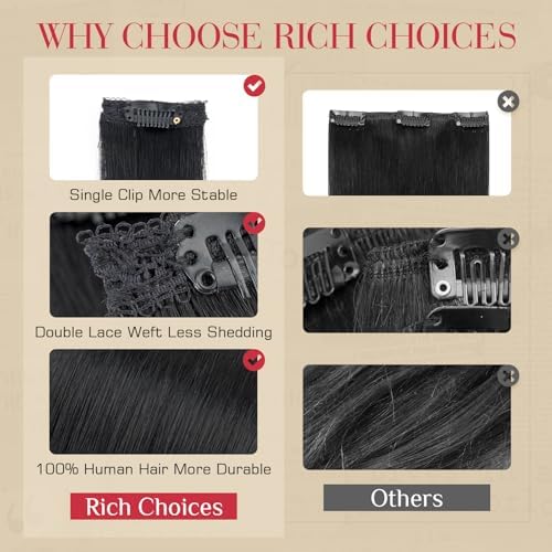 Rich Choices Real Human Hair Clip In Extensions-6 Pcs Single Clip Design-100% Remy Hairs Invisible Clip in Extensions for Thin Short Hair-Seamless Hairpieces for Women/Men-12 Inches #1Jet Black - Image 6