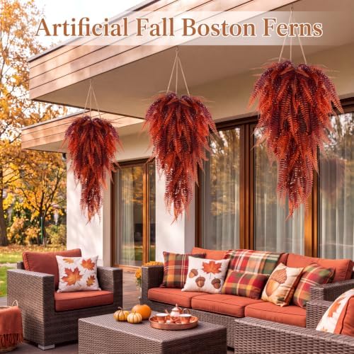 Daifunli 16 Pcs Artificial Fall Hanging Plants Fake Hanging Ferns Plastic Autumn Faux Plants for Wall Room Garden Garland Indoor Outdoor Decor No Basket (Fall Boston) - Image 2