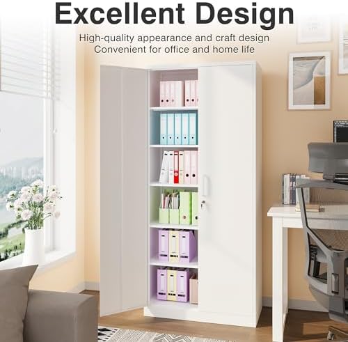 Wide & Deep Metal Storage Cabinet with 2 Doors and 5 Adjustable Shelves,White Locking Metal Cabinet,Large Garage Storage Cabinets,Lockable Tall Pantry Cabinets for Home,Office,Garage,Shop 72x36x18 - Image 5