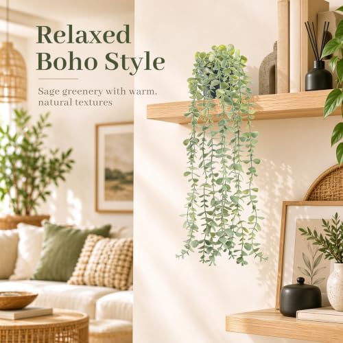Der Rose 24" Fake Hanging Eucalyptus Plant for Bathroom Wall Art Decor - Image 4