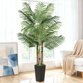 6ft Artificial Palm Tree Indoor Plant，Triple Faux Tropical Areca Floor Plant in Pot，Artificial Plants with Lifelike Leaves for Home Office Decor by EOOIOGARDEN