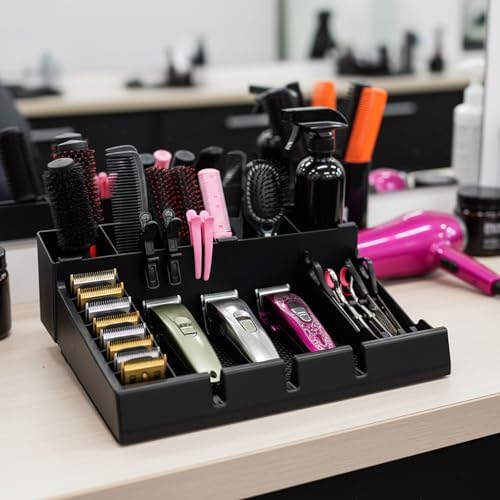 Hedume Hair Salon Styling Tools Organizer with Anti-Slip Mat, Detachable Multifunctional Stylist Tool Tray Organizer for Hair Brush, Combs, Clips, Scissor, Shaver, Clippers, Trimmers & Other Tools - Image 7