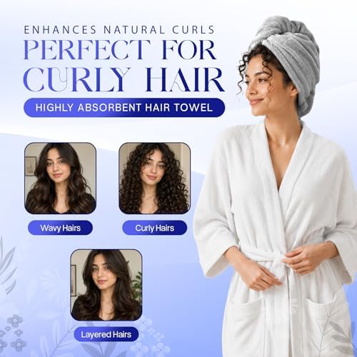 Lili&James Cotton Hair Towel Wrap for Women/Kids | Quick Dry, Soft & Absorbent Hair Wrap Towels with Double Button (Pack of 1, Grey Large) - Image 6