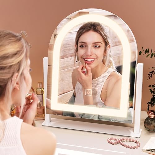 FENNIO Vanity Mirror with Lights 15"x13" Makeup Mirror with Lights, Lighted Makeup Mirror Touch Screen with 3-Color Lighting, 10X Magnification, Dimmable, for Vanity Desk Tabletop(White) - Image 4