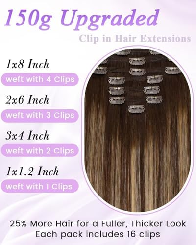 LaaVoo 150g Clip on Hair Extensions for Women Soft Brown Ombre 24 Inch - Image 2