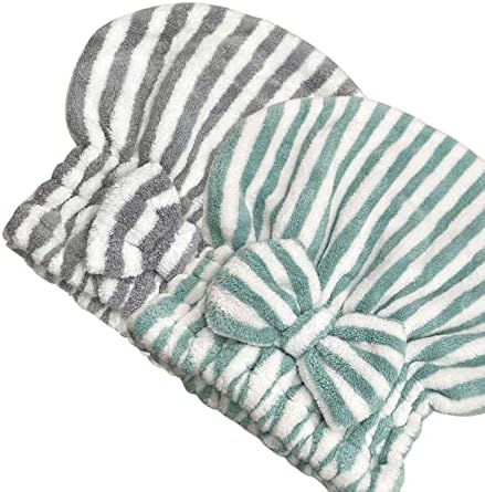 Jseng 2PC Microfiber Hair Drying Caps Stripe, Extreme Soft & Ultra Absorbent, Fast Drying Turban Hair Wrap Towels Thick Fluffy for Women by Jseng