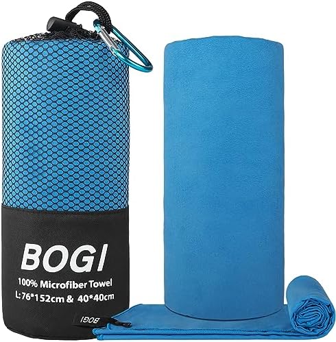 BOGI Microfiber Quick Dry Travel Sports Towel, Blue, 60"x30"+16"x16" - Image 2