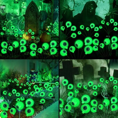NBQQ Halloween Decorations Outdoor, 4 Pack 24 LED Solar Scary Eyeball Swaying Lights, Green Solar Firefly Lights Waterproof Outdoor Garden Light for Yard,Garden,Lawn,PartyPatio,Party - Image 7
