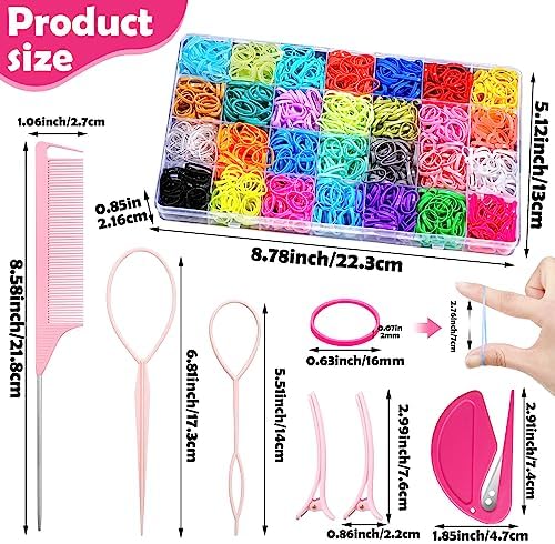 28 Colored Rubber Bands for Hair, 1500 Pcs Small Girls Elastic Ties With 6 Styling Tools - Colorful Accessories for Baby Toddlers Kids - Image 2