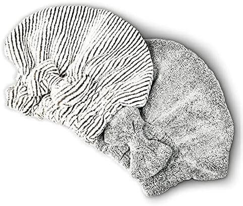 Microfiber Hair Towel Wrap, Soft Absorbent & Quick Drying Cap Set for Curly Thick Hair, Women & Girls - 2 Pcs (Stripe & Gray) by SportMore